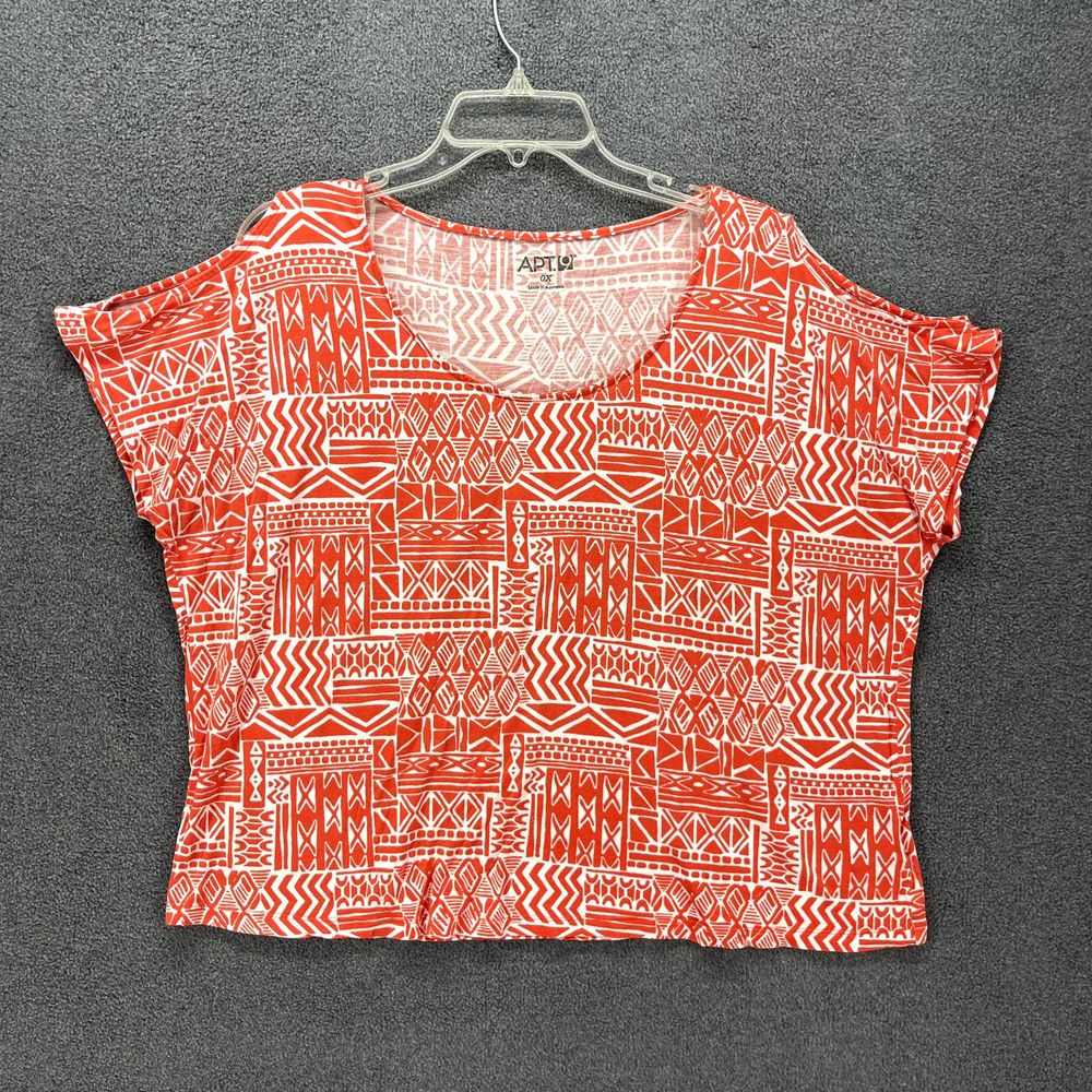 Apt 9 Top Womens Plus size 0X Red White Short Cold Shoulder‎ round Neck Blouse